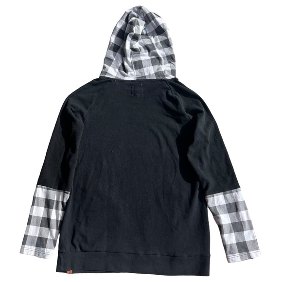 Ampersand Avenue Women’s L Black Buffalo Plaid Checks Out Double Hood Sweatshirt - Picture 2 of 16